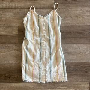 Billabong‎ The Salty Blonde Mini Dress Size M Raw Hem Sunny Stripes Beach Cotton